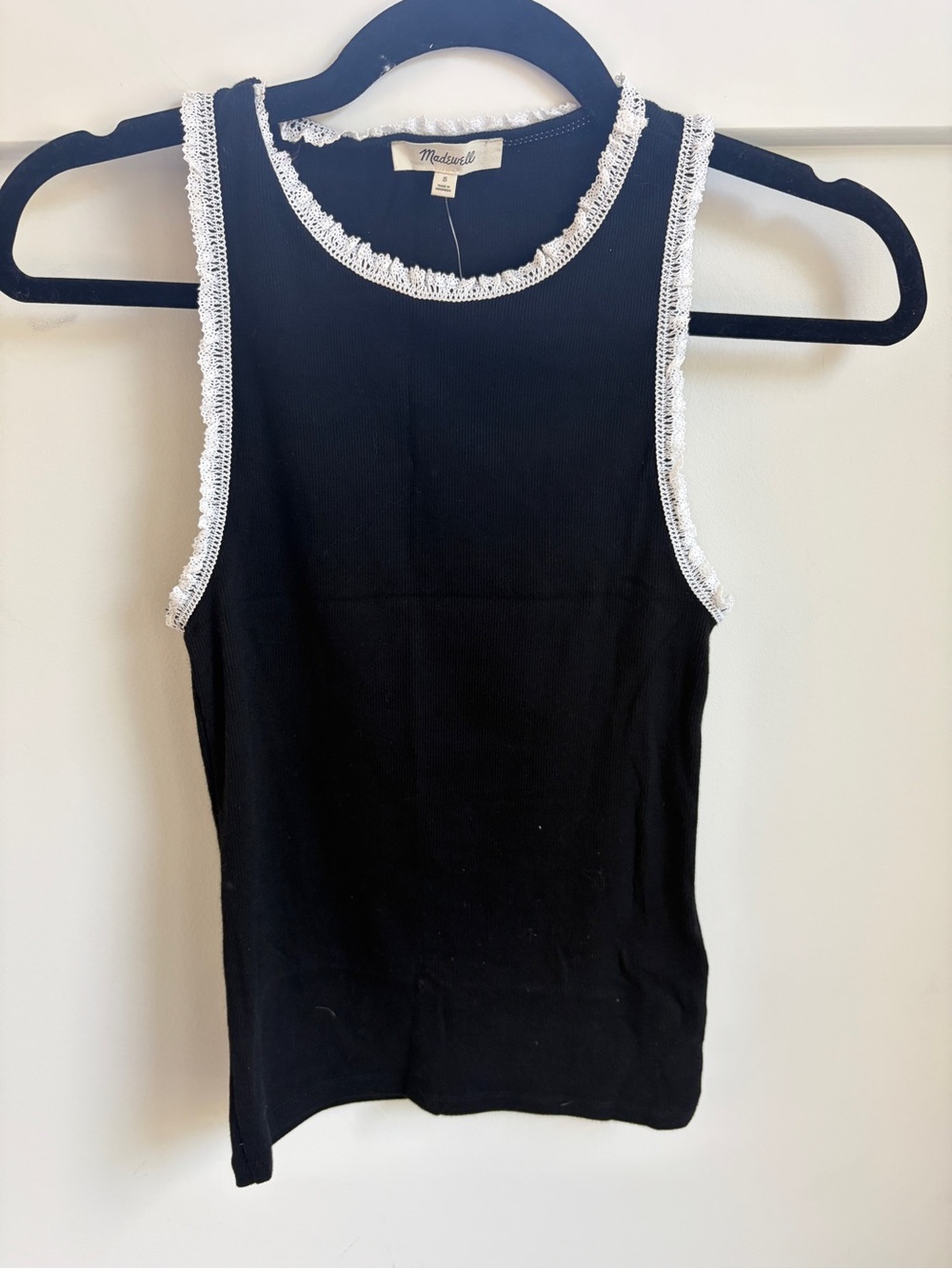 Madewell Black Lace-Trim Ribbed Tank Top - Small